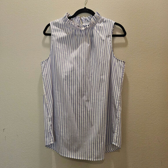 NWT Banana Republic Stripe Ruffle Neck Poplin Sleeveless Top Size Medium - Picture 1 of 4